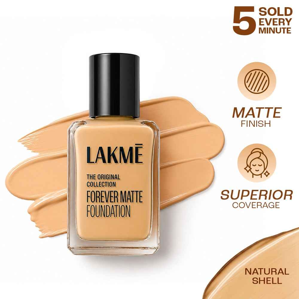Buy Lakme Forever Matte Foundation For Superior Coverage, Vit E, Lightweight & Water-Resist Natural Shell, 27 ml - Purplle