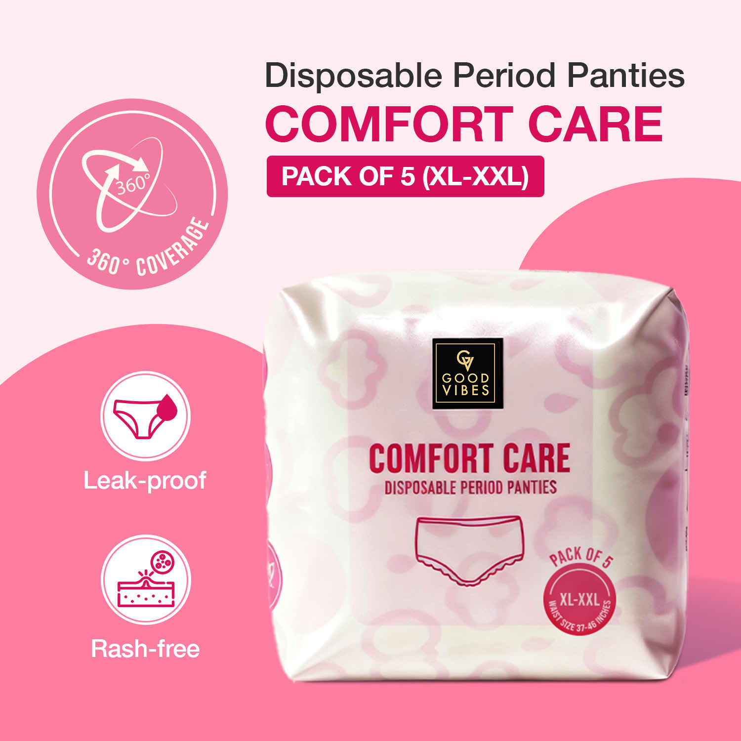 Buy Good Vibes Comfort Care Disposable Period Panties for Women Pack of 5 (XL-XXL) – Leak-Proof, Rash-Free & Super Absorbent | 360° Coverage | Overnight Protection for Heavy Flow | Sanitary Underwear | - Purplle