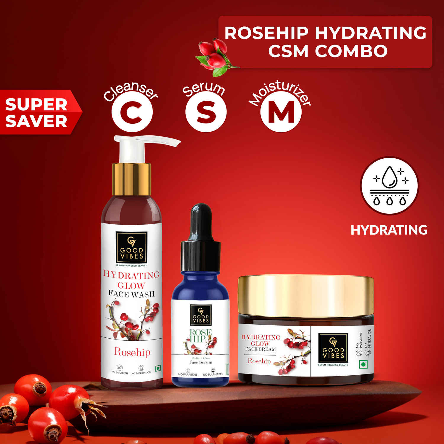 Buy Good Vibes Radiant Glow Vitamin C CSM Combo (Set of 3) (Facewash 120ml + Serum 10ml + Moisturizer 50g) - Purplle