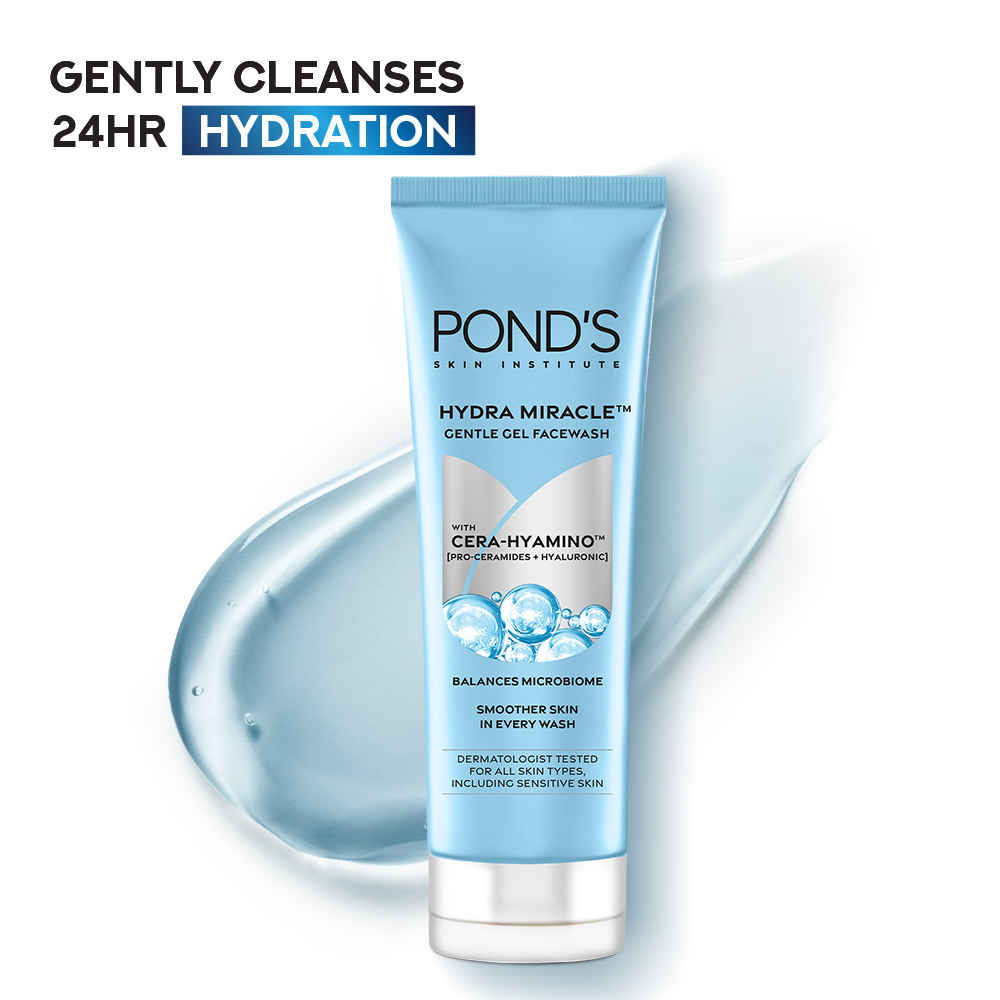 Buy Ponds Hydra Miracle Hyaluronic Acid Hydrating Gel facewash | Clenases and Hydrates |100 gm - Purplle