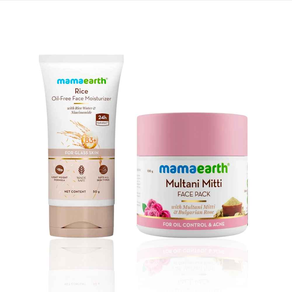Buy Mamaearth Acne & Oil Control Combo: Multani Mitti Oil Balance Face Pack 200 gm + Rice Oil-Free Face Moisturizer 50 gm – Controls Oil, Reduces Acne & Gives Clear, Healthy Skin - Combo of 2 - Purplle