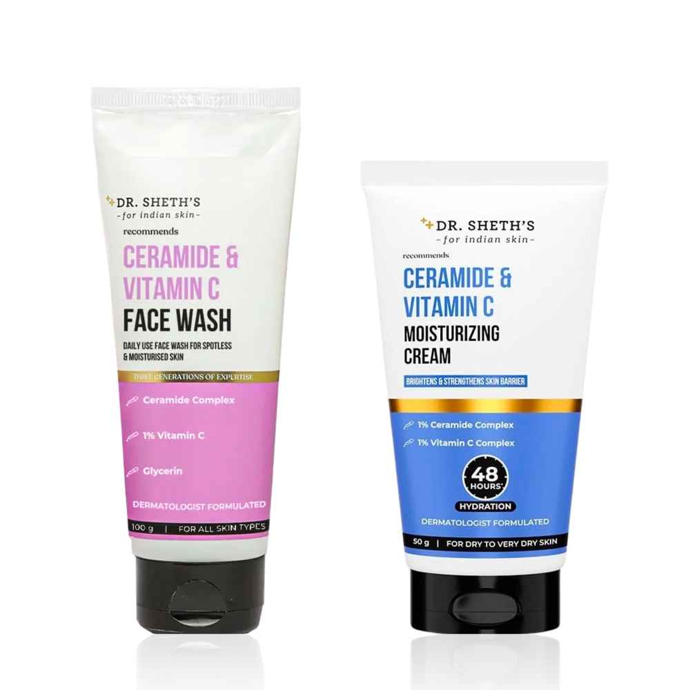 Buy Dr. Sheth’s Ceramide & Vitamin C Cleanse & Hydrate Combo (Dr. Sheth's Ceramide & Vitamin C Face Wash 100 gm + Dr. Sheth's Ceramide & Vitamin C Moisturizing Cream 50 gm) - Combo of 2 - Purplle