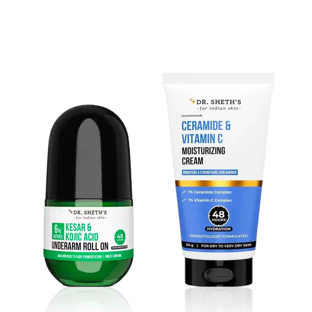 Buy Dr. Sheth’s Pigmentation & Hydration Care Combo (Dr. Sheth's Kesar & Kojic Acid Underarm Roll On 50 ml + Dr. Sheth's Ceramide & Vitamin C Moisturizing Cream 50 gm) - Combo of 2 - Purplle
