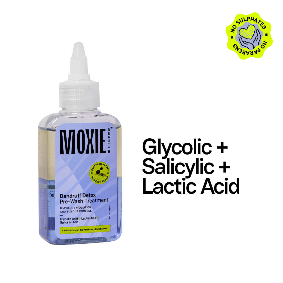Buy Moxie Beauty Dandruff Detox Pre-wash Treatment | For Itchy & Flaky Scalp | AHA-BHA infused (Glycolic Acid + Lactic Acid + Salicylic Acid) | Unclogs Pores & Exfoliates | 100 ml, Pack of 1 - Purplle