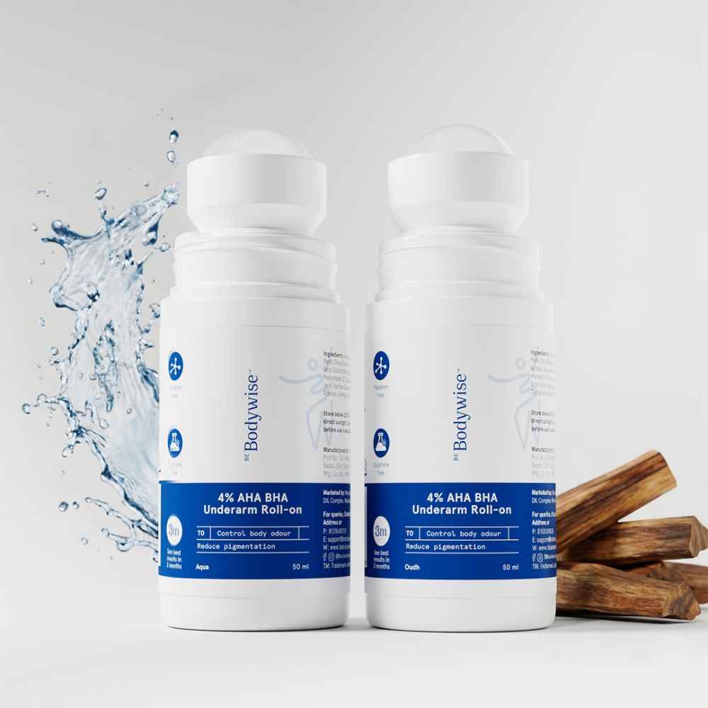 Buy Be Bodywise 4% Aha Bha Underarm Roll On | Controls Odour & Reduces Pigmentation | 0% Alcohol & 0% Aluminium | Oudh & Aqua Fragrance (50 ml X 2) - Purplle
