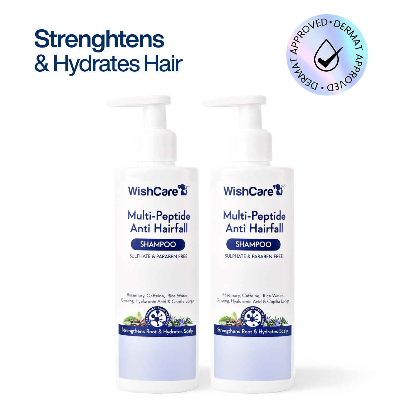 Buy WishCare Multi Peptide Anti Hairfall Shampoo Duo|Rice Water, Rosemary, Capilia Longa, HA & Caffeine Pack of 2 - Purplle