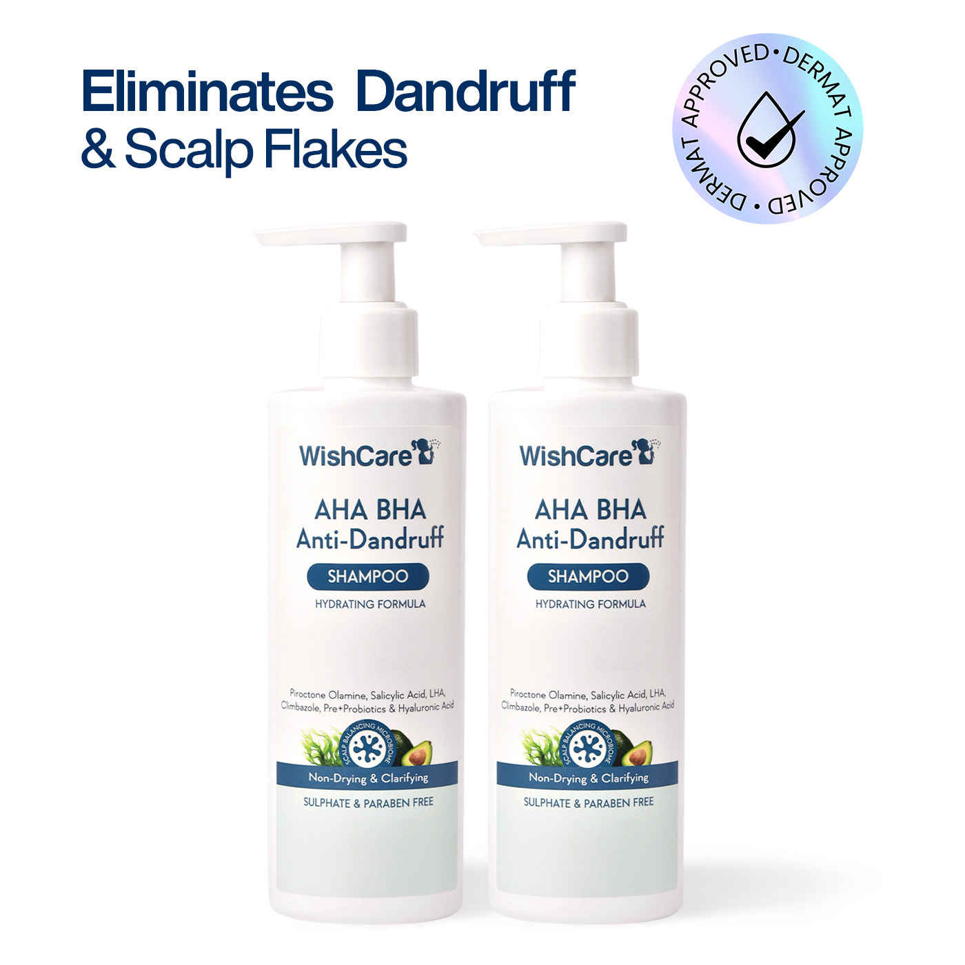 Buy WishCare Hydrating AHA BHA Anti Dandruff Shampoo Duo|Piroctone Olamine Salicylic Acid LHA Probiotics Pack of 2 - Purplle