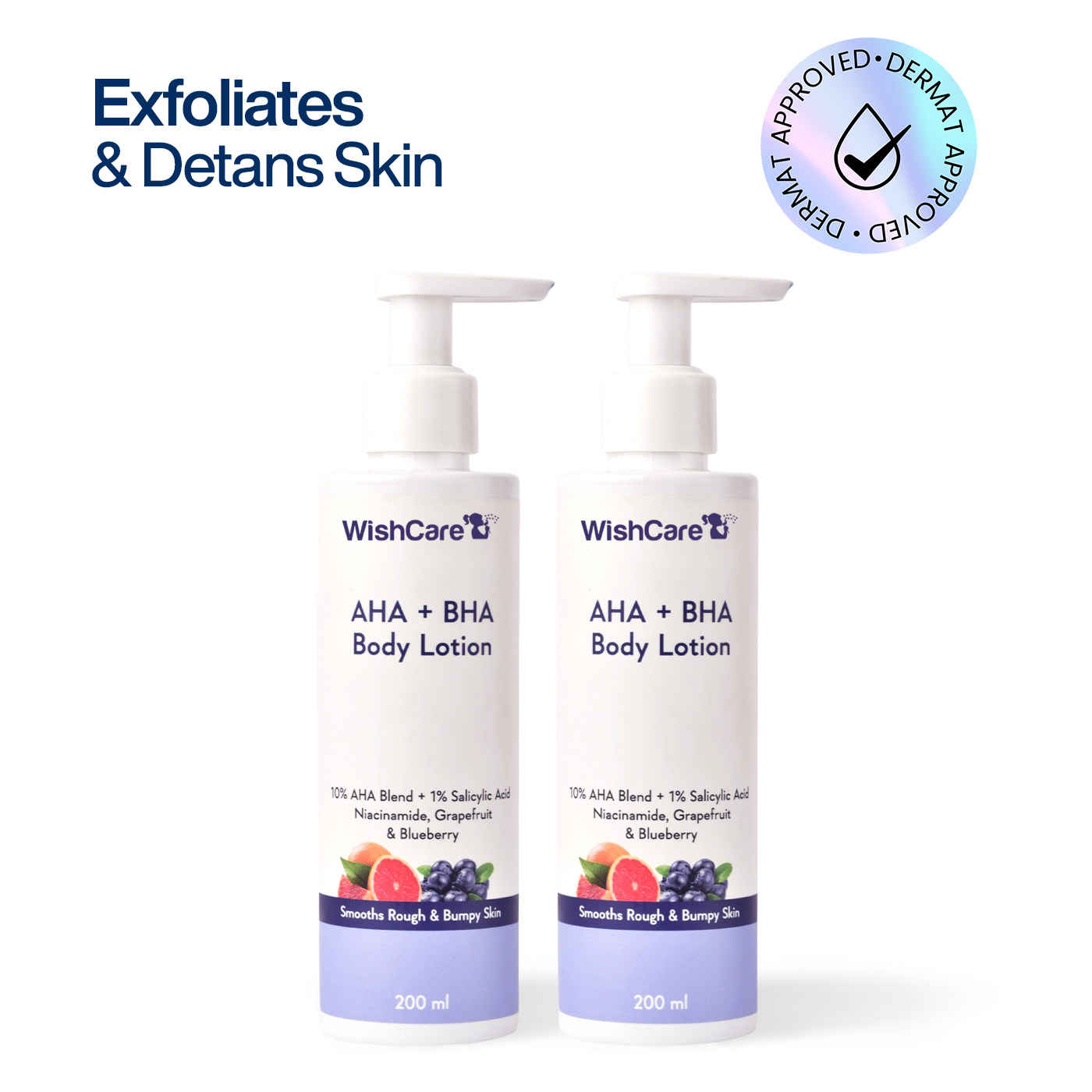 Buy WishCare 10% AHA + 1% BHA Exfoliating Body Lotion Duo with Niacinamide for DeTan|Repairs Bumpy Skin Pack of 2 - Purplle