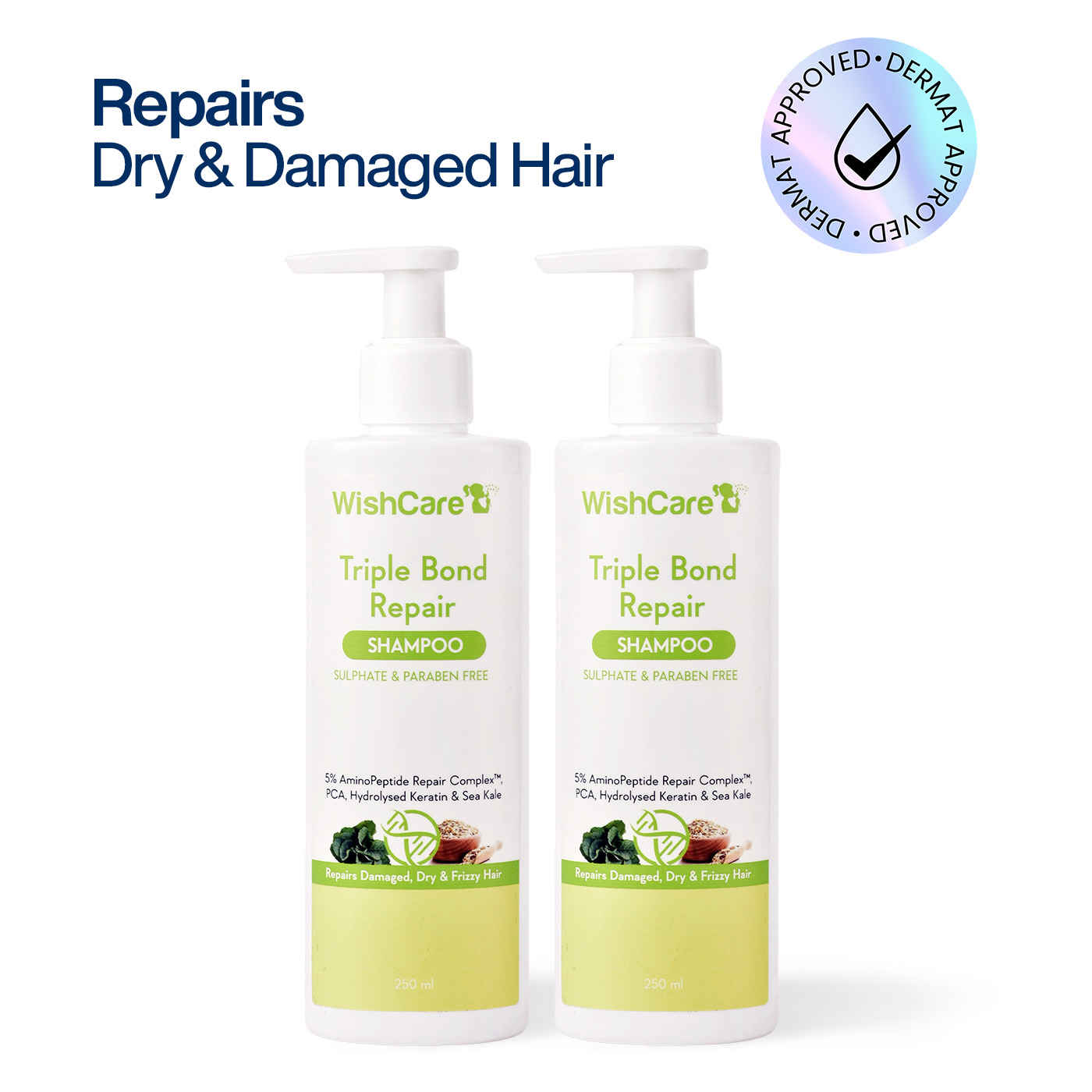 Buy WishCare Triple Bond Repair Shampoo Duo|5% Amino Peptide Complex|Repairs Damaged Dry & Frizzy Hair Pack of 2 - Purplle
