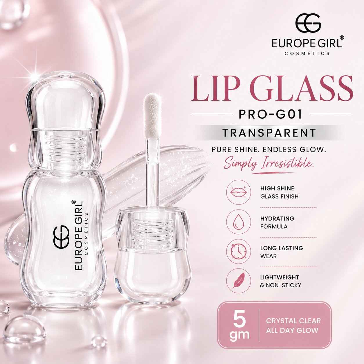 Buy Europegirl Cosmetics Lip Glass Pro-G01 Transparent 5 gm - Purplle