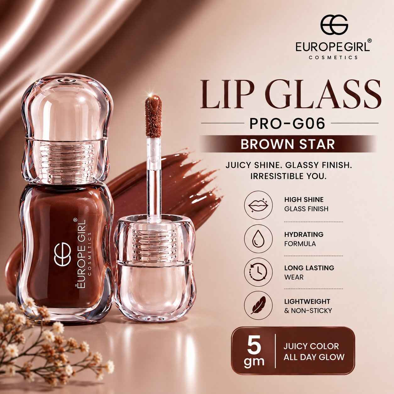 Buy Europegirl Cosmetics Lip Glass Pro-G06 Brown Star 5 gm - Purplle
