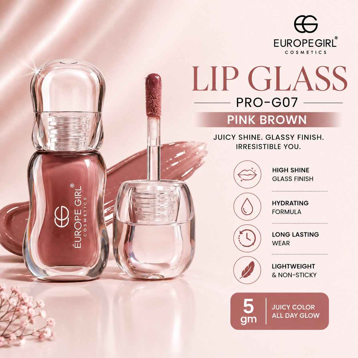 Buy Europegirl Cosmetics Lip Glass Pro-G07 Pink Brown 5 gm - Purplle