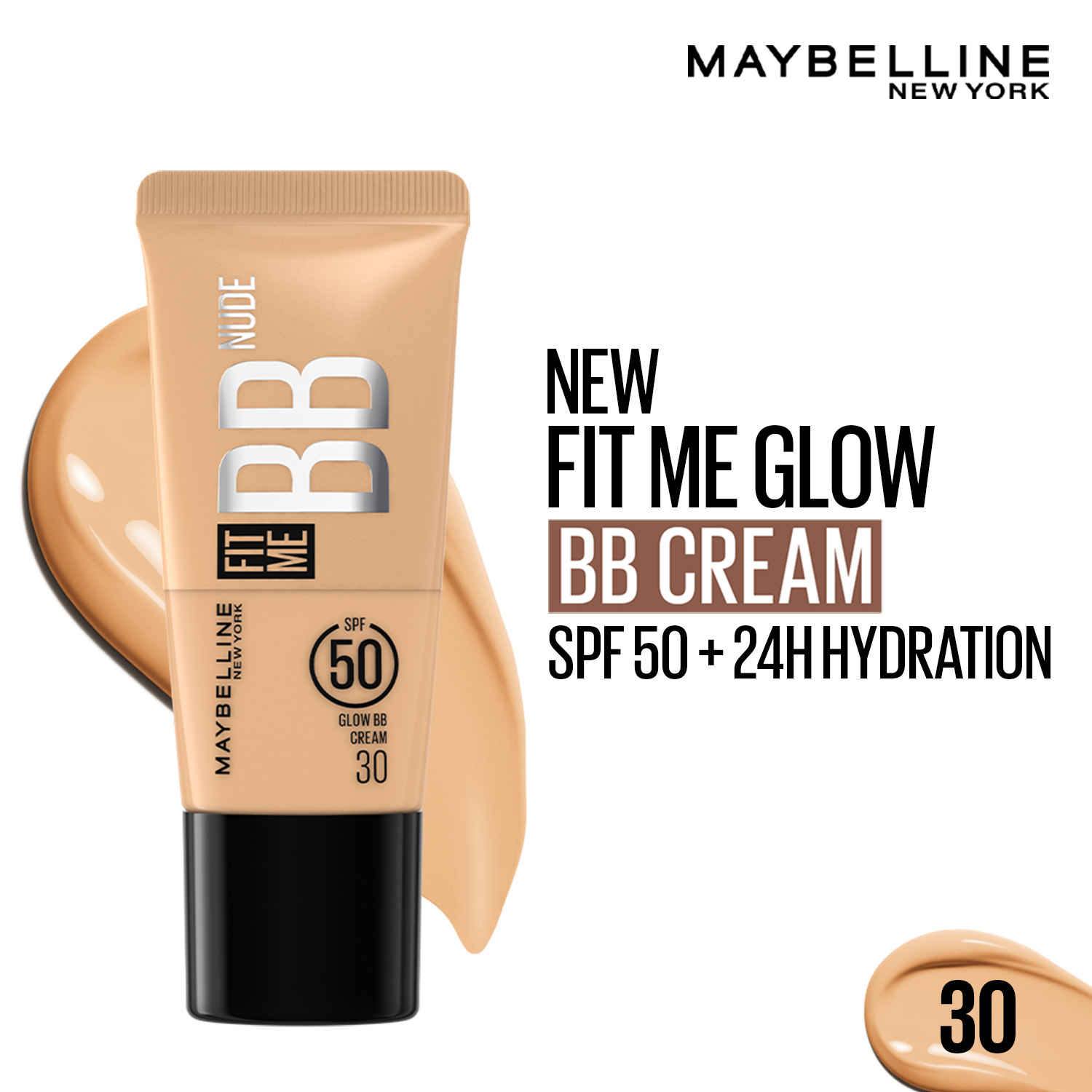 Buy Maybelline New York Fit Me Glow BB Cream, SPF 50 + 24H Hydration With Niacinamide & Hyaluronic Acid, Dewy Finish for Normal to Dry Skin - Shade 30, 25 ml - Purplle