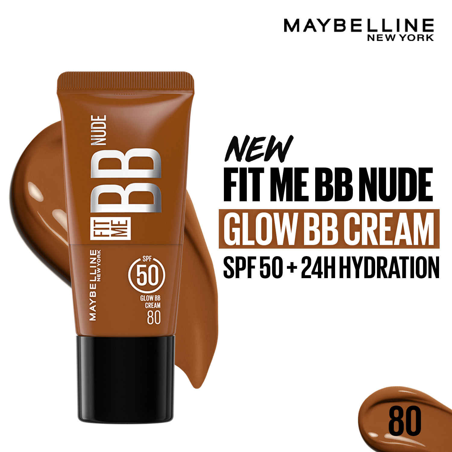 Buy Maybelline New York Fit Me BB Nude Glow BB Cream, SPF 50 + 24H Hydration With Niacinamide & Hyaluronic Acid, Dewy Finish for Normal to Dry Skin - 80, 25 ml - Purplle