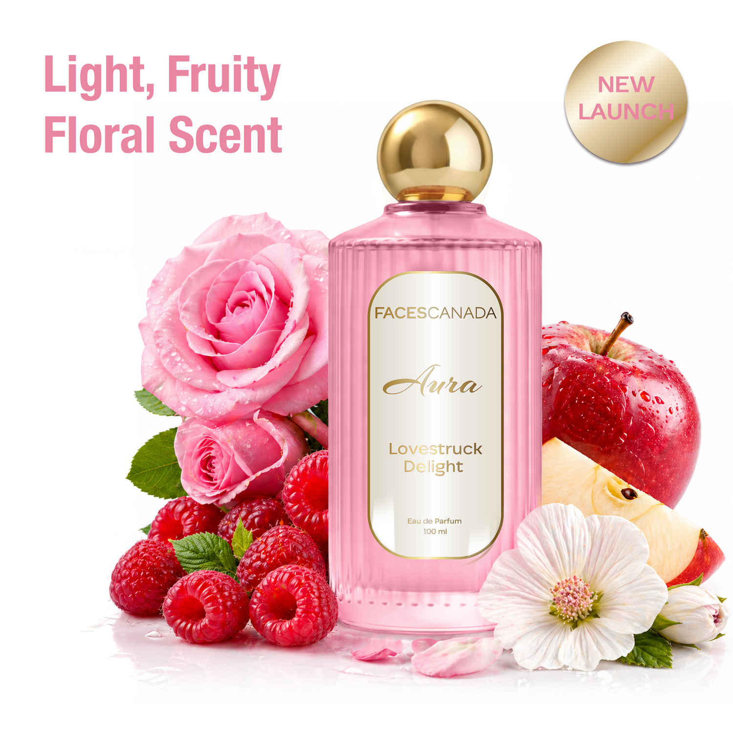 Buy FACES CANADA Aura Lovestruck Delight Eau De Parfum For Women, 100 ml | Fruity Floral Long Lasting Perfume Upto 8 Hrs | Apple, Pear, Rose & Raspberry Notes | 20% Fragrance Oil | Gifts for Women | Premium Fragrance - Purplle
