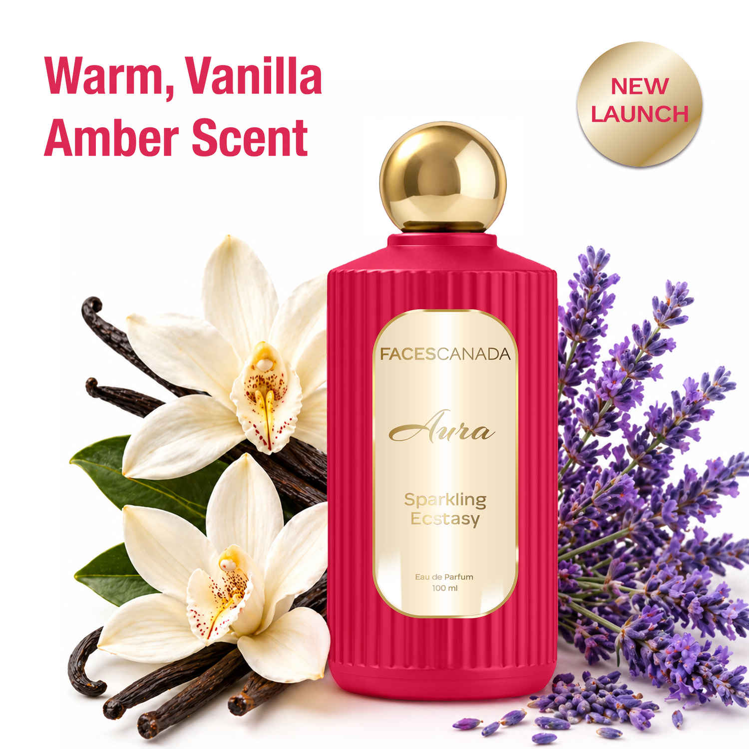 Buy FACES CANADA Aura Sparkling Ecstasy Eau De Parfum For Women, 100 ml | Vanilla Amber Long Lasting Perfume Upto 8 Hrs | Vanilla, Lavender, White Pepper & Vetiver Notes | 20% Fragrance Oil | Gifts for Women | Premium Fragrance - Purplle