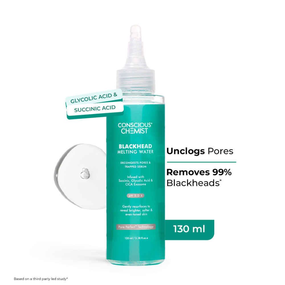 Buy Conscious Chemist Blackhead Melting Water | 130 ml | Gentle Pore treatment with Succinic, Glycolic Acid & CICA Exosome | Unclogs Pores, Dissolves Blackheads & Smoothens Skin | Toner For Men & Women - Purplle