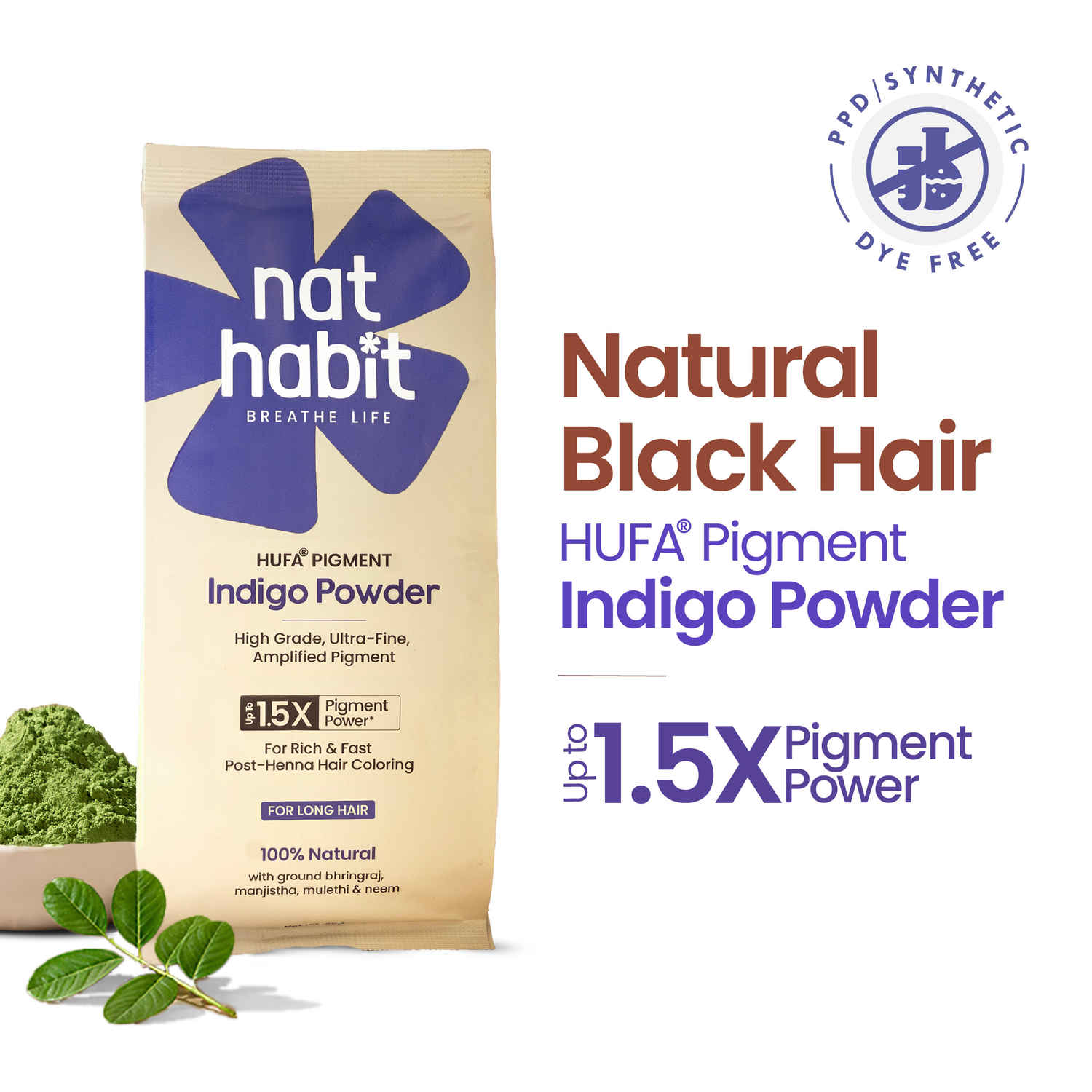 Buy Nat Habit Hufa Pigment Indigo Powder Natural Hair Color - 85 gm - Purplle