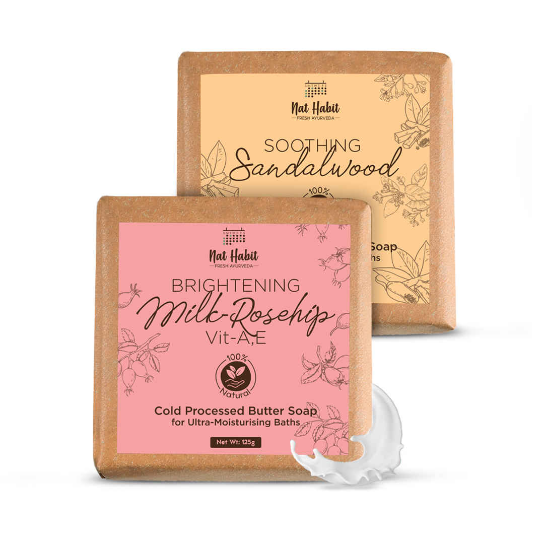 Buy Nat Habit Fresh Brightening Milk Rosehip and Soothing Sandalwood Soaps - 250 gm - Purplle