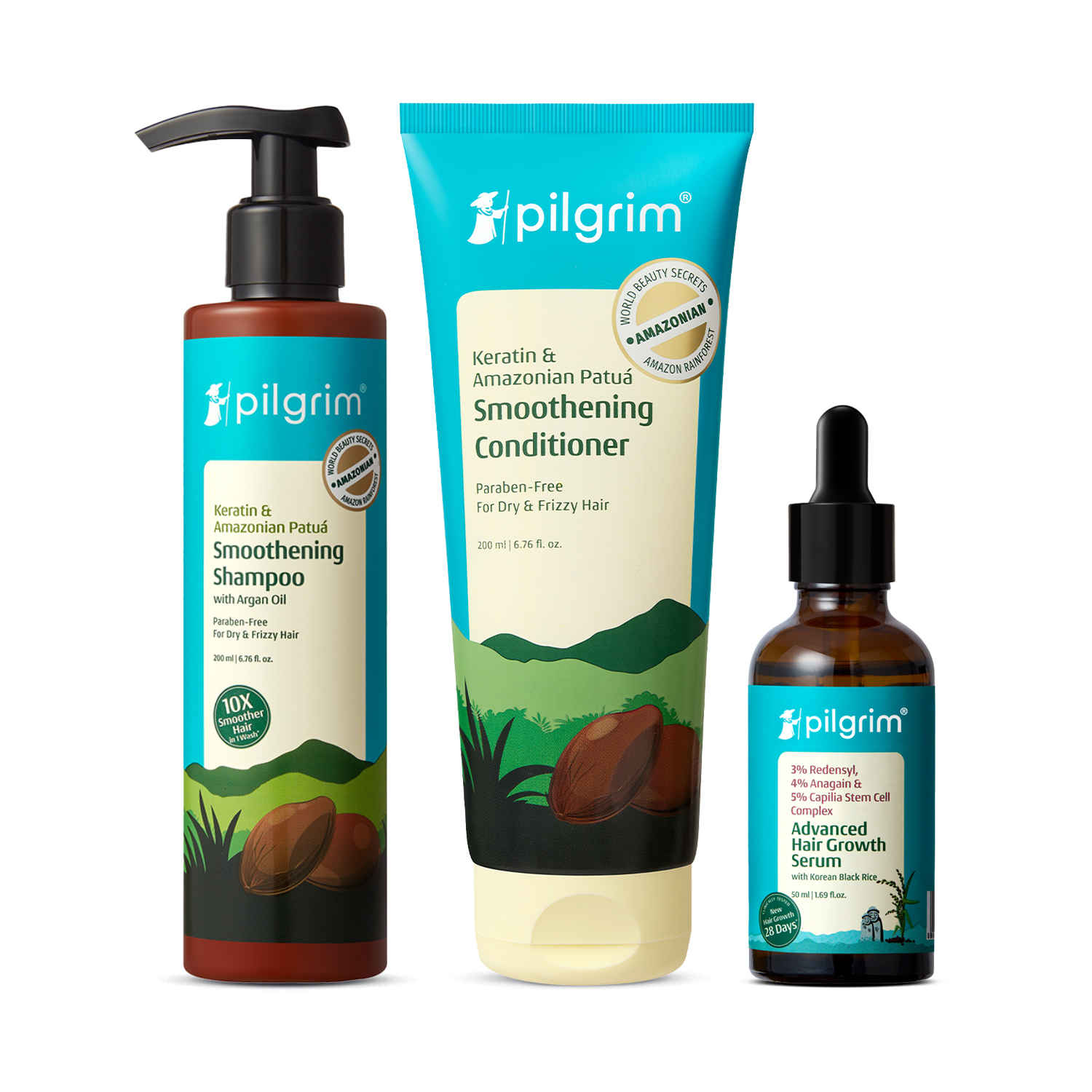 Buy Pilgrim Shine & Revive Hair Care Kit –Shampoo (200 ml), Conditioner (200 ml) & Hair Growth Serum (50 ml) |Boosts Hair Growth | With Redensyl, Anagain & Patua Oil|For Men & Women - Purplle