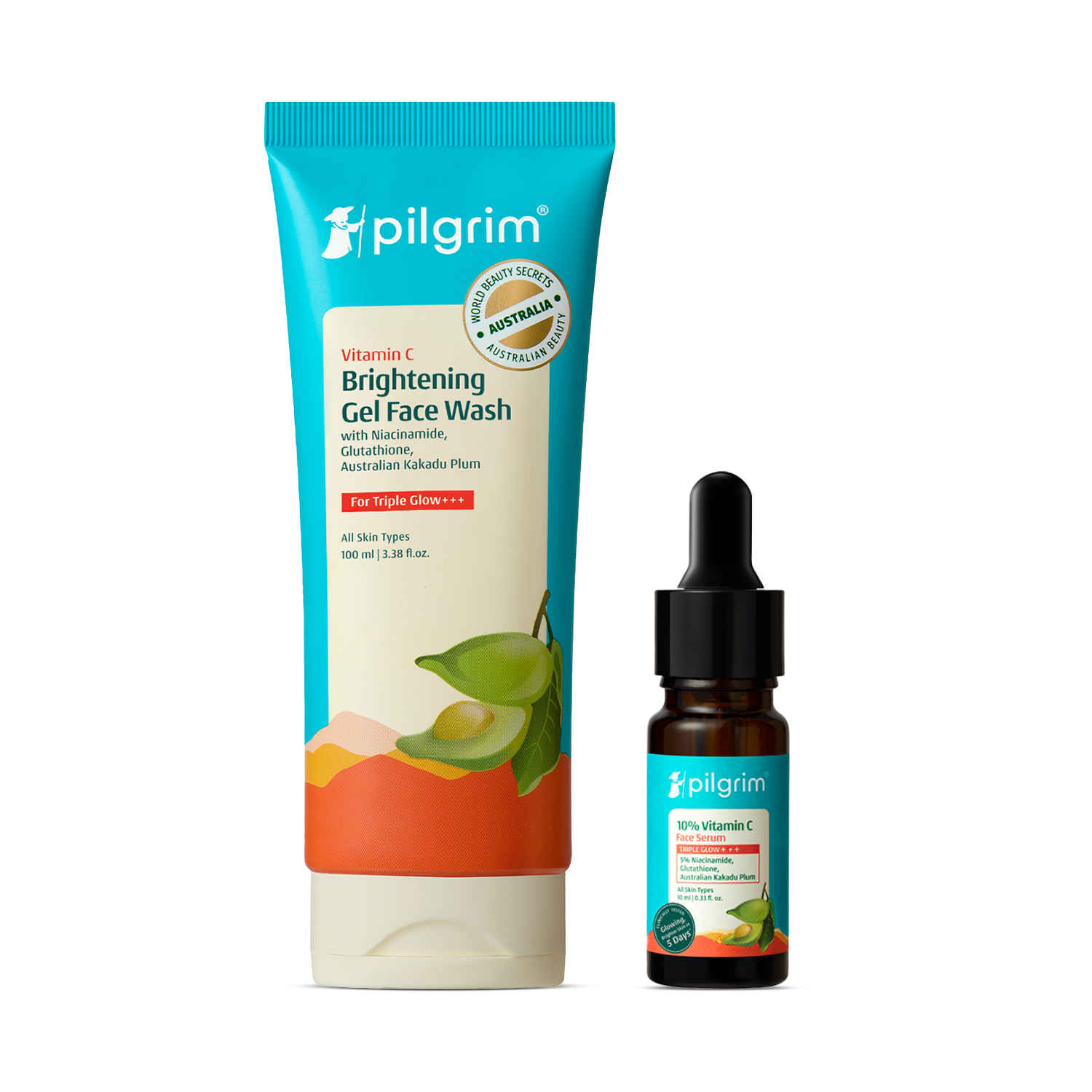 Buy Pilgrim Festive Ready Essentials Combo of 2 – Vitamin C Face Serum (10 ml) & Face Wash (100 ml) | Brightens Skin & Cleanses Pores | Ideal for Gifting & Travel | For Men & Women, Skincare Kit - Purplle