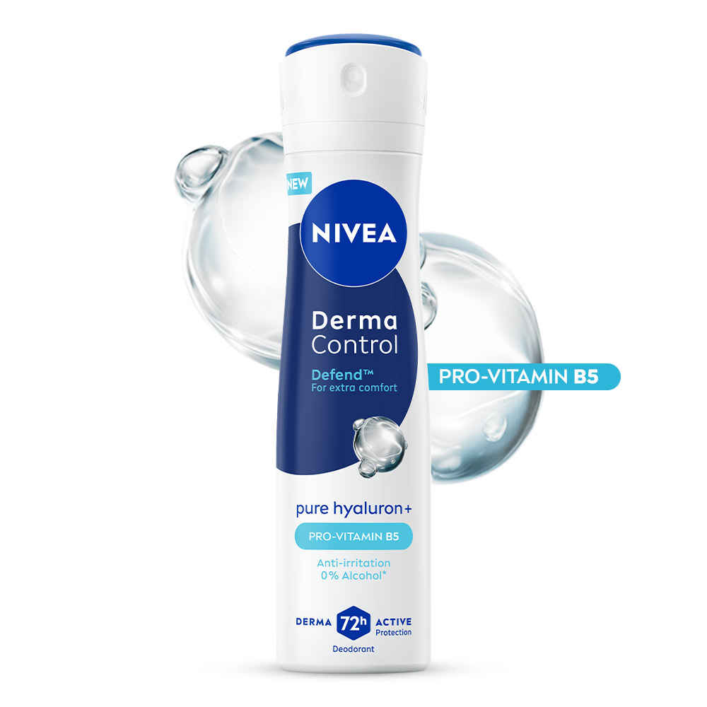 Buy Nivea Derma Control Defend, 0%Alcohol, Pure Hyaluron & ProVitB5 Underarm Deo Spray Women 150 ml - Purplle
