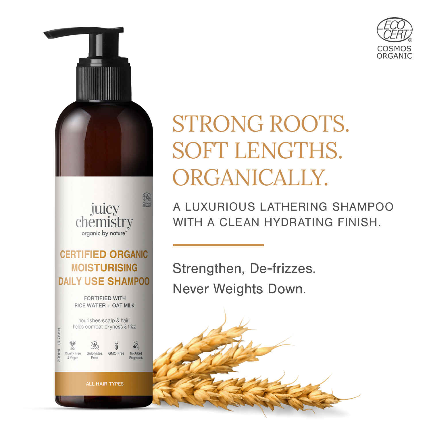 Buy Juicy Chemistry Certified Organic Moisturising Daily Use Shampoo, 200 ml | With Rice Water & Oat Milk | Nourishes Scalp & Hair | Smoother & Shinier Hair | Manageable Hair | For Dry & Frizzy Hair | Dermatologically Tested - Purplle