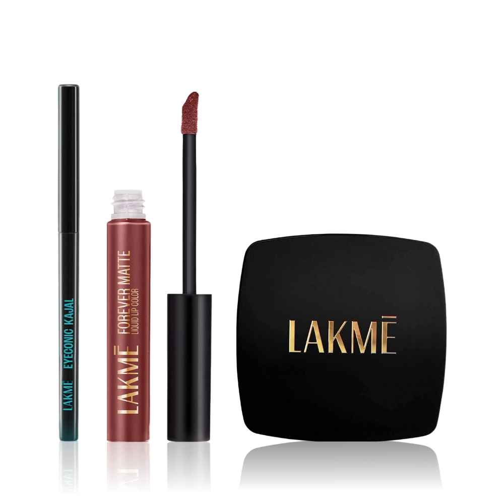 Buy Lakme Makeup kit ( FOREVER MATTE COMPACT Natural Shell (9 gm) + Eyeconic Kajal Deep Black (0.35 gm) + Forever Matte Liquid Lip 16hr Lipstick Lightweight & transferproof - Nude Dream (5.6 ml)) Combo of 3 - Purplle