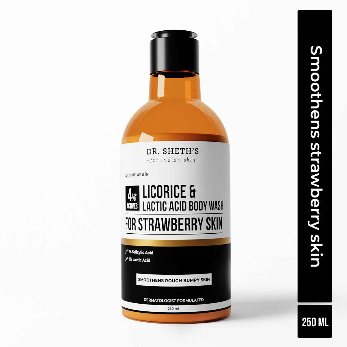 Buy Dr. Sheth's Licorice & Lactic Acid Body Wash For rough, bumpy & strawberry skin | Exfoliates & evens skin tone | Sulphate Free | Gentle Exfoliating Shower Gel | Removes Tan & Dead Skin | Hydrates & Moisturizes |Refreshing Fragrance| 250 ml - Purplle