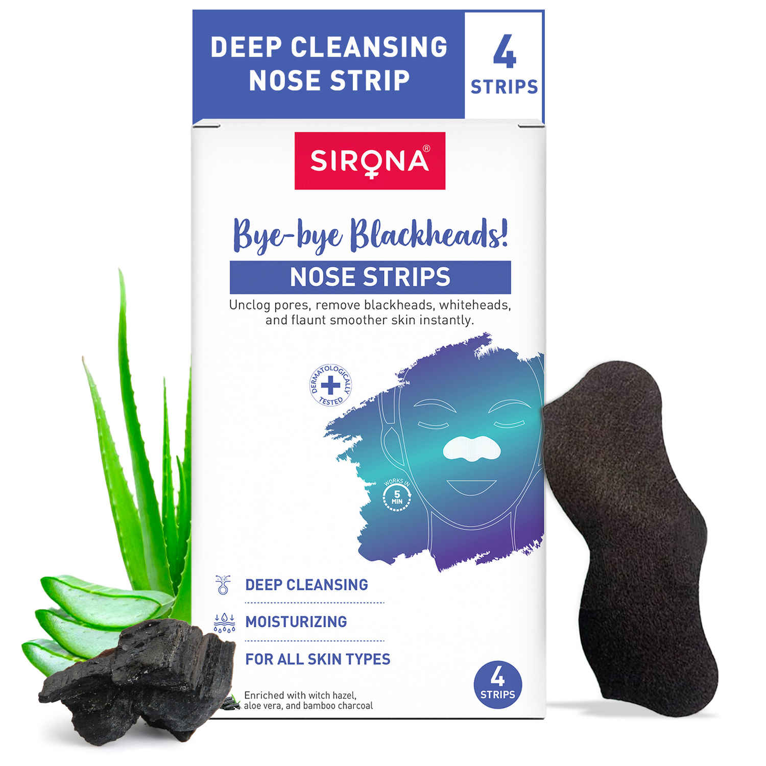 Buy Sirona Bamboo Charcoal Nose Strips for Women | Removes Blackheads and Whiteheads | 4 Strips - Purplle