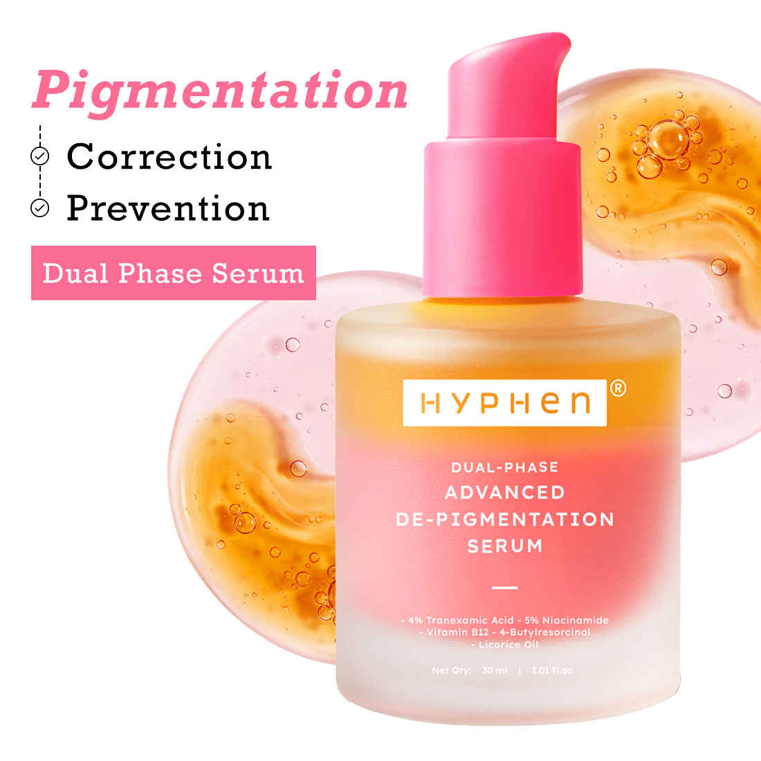 Buy Hyphen Biphasic Advanced De-Pigmentation Serum | Corrects & Prevents Pigmentation, Dark spots | In-vivo tested | 4% Txa Acid & 5% Niacinamide - 30 ml - Purplle