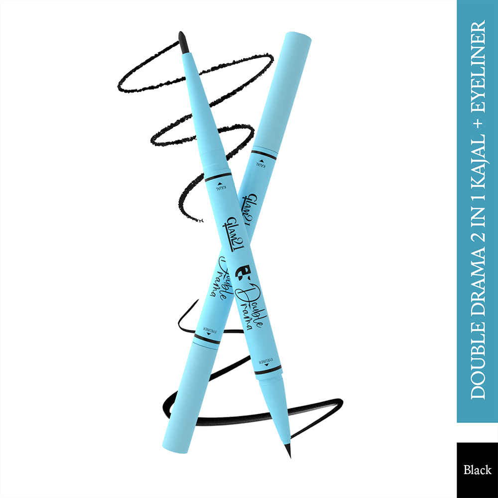 Buy Glam 21 Double Drama Kajal + Eyeliner Duo | Dramatic black pigment | Smudge proof| Waterproof| Matte finish| Long lasting upto 48 Hours| Creamy Formula| Intense color| Black, 0.55 gm - Purplle