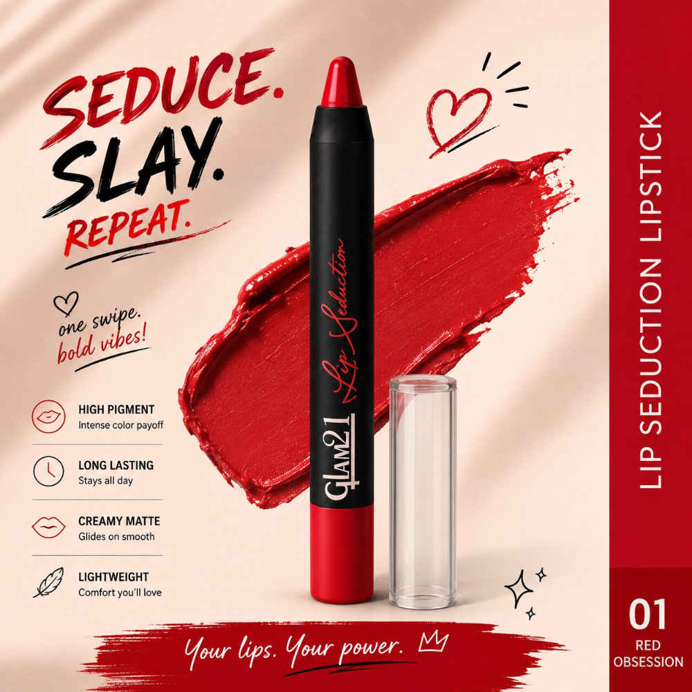 Buy Glam 21 Lip Seduction Non- Transfer Crayon Lipstick| Lightweight & Longlasting|Creamy Matte Formula - 3.6gm|Red Obsession|02 - Purplle