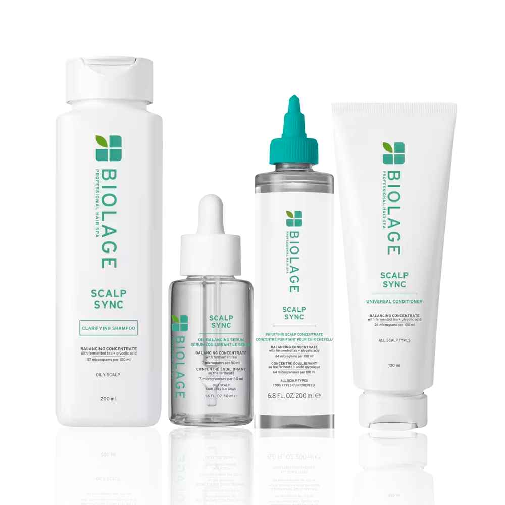 Buy Biolage Scalp Sync Deep Detox & Balancing System | Clarifying Shampoo (200 ml) + Oil Balancing Serum (50 ml) + Anti-Dandruff Concentrate (200 ml) + Universal Conditioner (100 ml) - Combo of 4 - Purplle