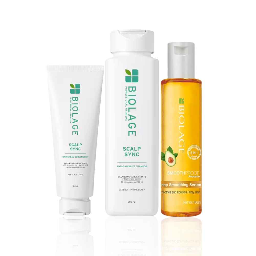 Buy Biolage Scalp Sync Anti-Dandruff & Smooth Trio | Shampoo (200 ml) + Universal Conditioner (100 ml) + 6-in-1 Hair Serum (100 ml) - Combo of 3 - Purplle