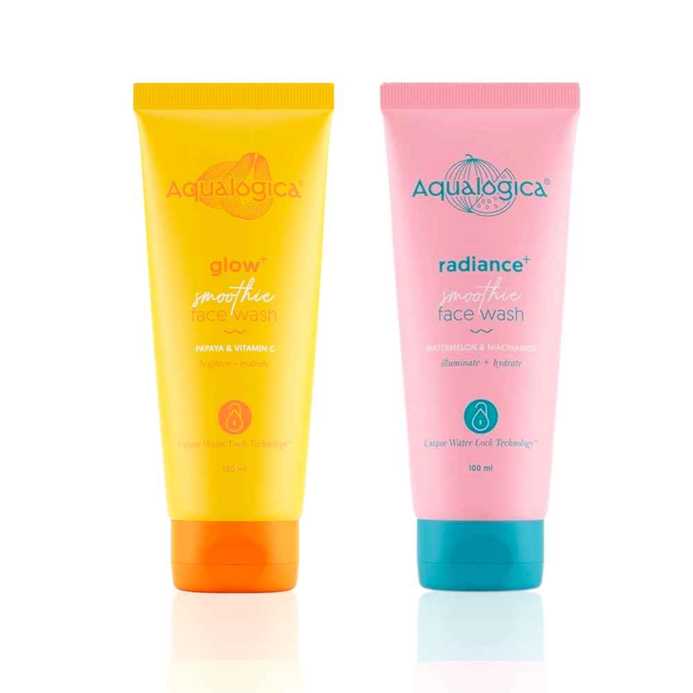 Buy Aqualogica Glow & Radiance Face Wash Combo (Glow+ Smoothie Face Wash – 100 ml + Radiance+ Smoothie Face Wash – 100 ml) Combo of 2 - Purplle