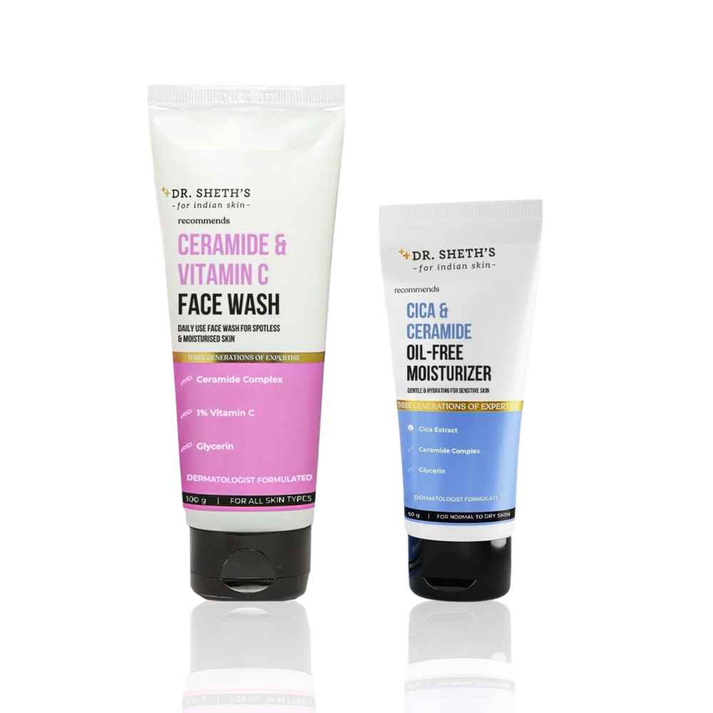 Buy Dr. Sheth's Cleanse & Repair Care Combo (Ceramide & Vitamin C Face Wash – 100 gm + Cica & Ceramide Oil-Free Moisturizer – 50 gm) Combo of 2 - Purplle
