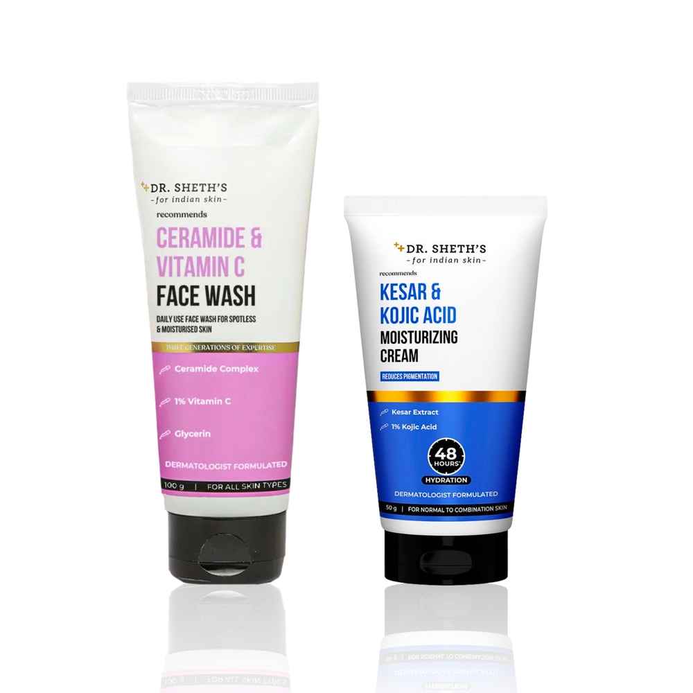 Buy Dr. Sheth's Cleanse & Brightening Care Combo (Ceramide & Vitamin C Face Wash – 100 gm + Kesar & Kojic Acid Moisturizing Cream – 50 gm) Combo of 2 - Purplle