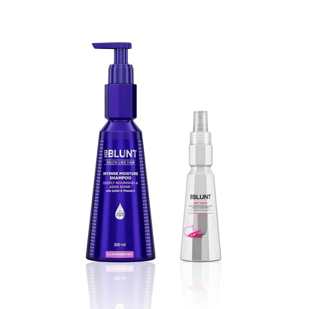 Buy BBLUNT Heat Protection & Moisture Care Combo (Hot Shot Heat Protection Mist – 150 ml + Intense Moisture Shampoo – 300 ml) Combo of 2 - Purplle