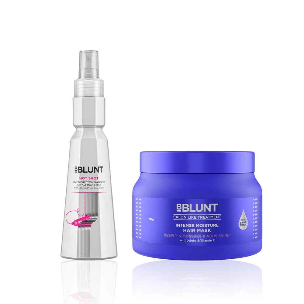 Buy BBLUNT Heat Protection & Deep Moisture Combo (Hot Shot Heat Protection Mist – 150 ml + Intense Moisture Hair Mask – 250 gm) Combo of 2 - Purplle