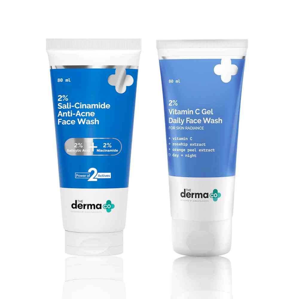 Buy The Derma Co. Cleanse & Glow Face Wash Combo (Sali-Cinamide Anti-Acne Face Wash – 80 ml + 2% Vitamin C Gel Face Wash – 80 ml) Combo of 2 - Purplle