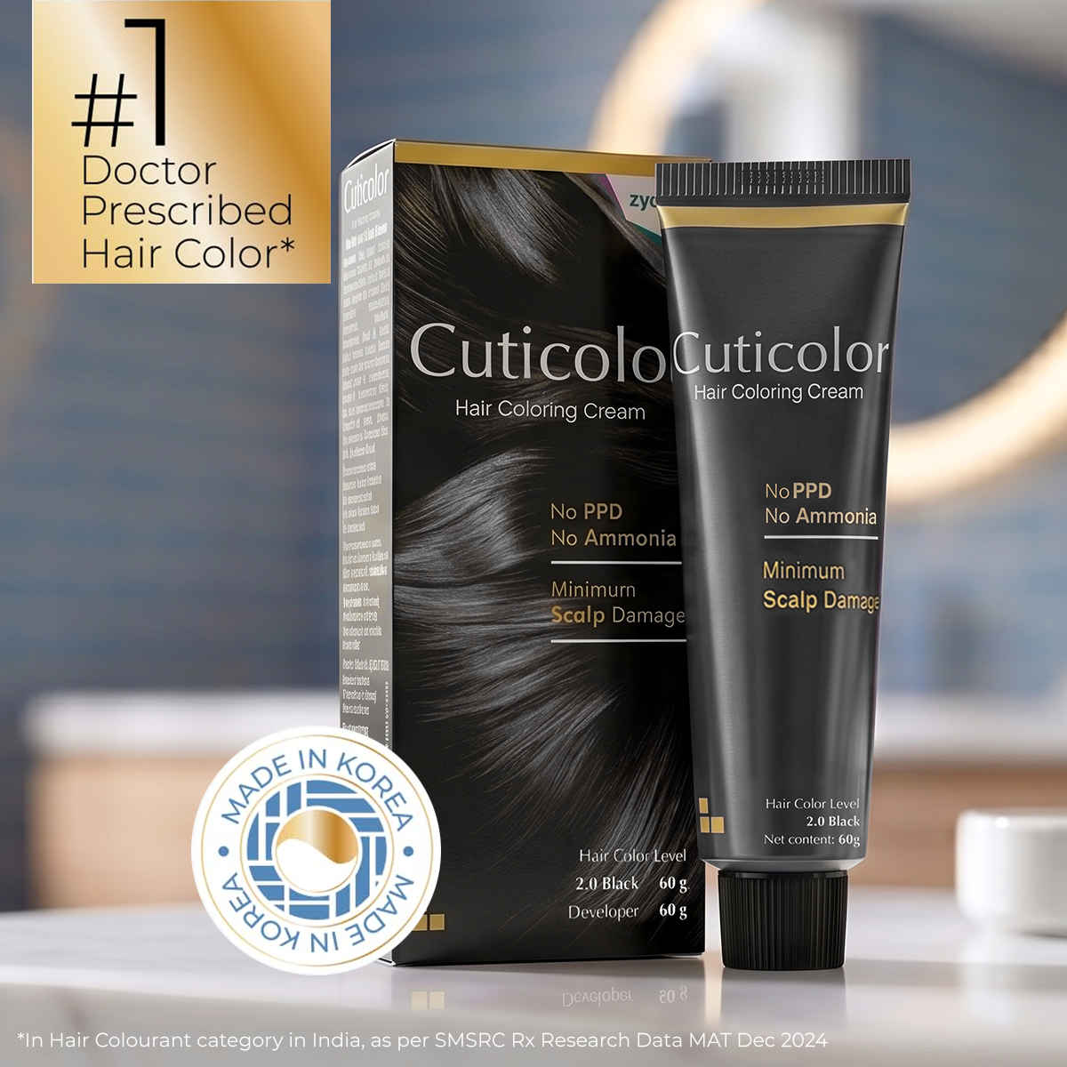 Buy Cuticolor Permanent Hair Color Cream, Long Lasting With The Goodness Of Olive Oil 60 gm (New Pack) No PPD, No Ammonia - Black | Pack of 1 - Purplle