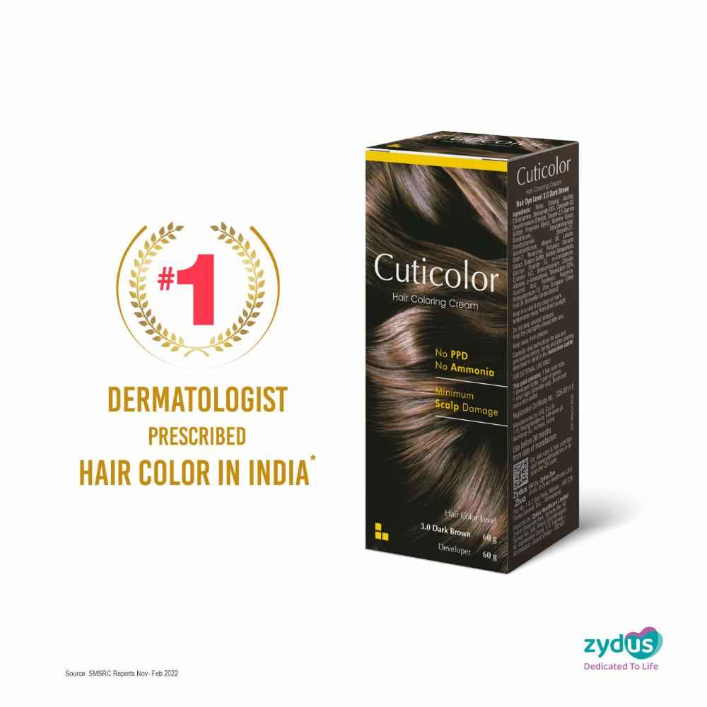 Buy Cuticolor Permanent Hair Color Cream, Long Lasting With The Goodness Of Olive Oil 60 gm (New Pack) No PPD, No Ammonia - Dark Brown | Pack of 1 - Purplle