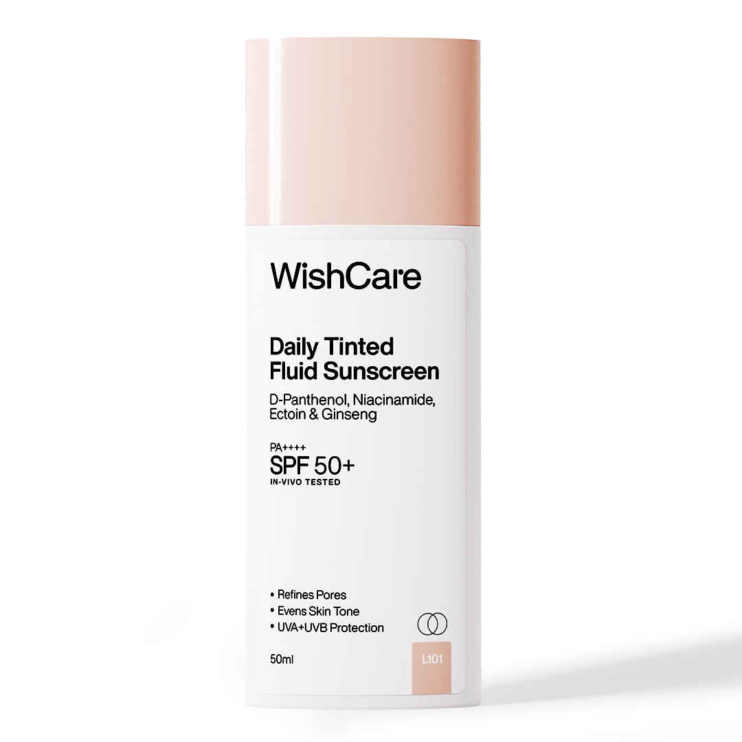 Buy WishCare Daily Tinted Fluid Sunscreen SPF50 PA++++|L101| Broad Spectrum Protection for all skin types| In-Vivo Tested| D-Panthenol, Niacinamide, Ectoin & Ginseng | Evens & Protects | 50 ml - Purplle