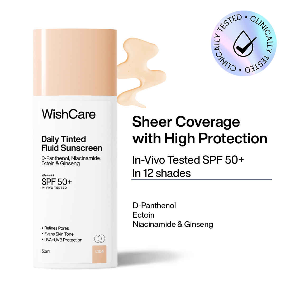 Buy WishCare Daily Fluid Tinted Sunscreen SPF50 PA++++|L104| Broad Spectrum Protection for all skin types| In-Vivo Tested| D-Panthenol, Niacinamide, Ectoin & Ginseng | Evens & Protects | 50 ml - Purplle