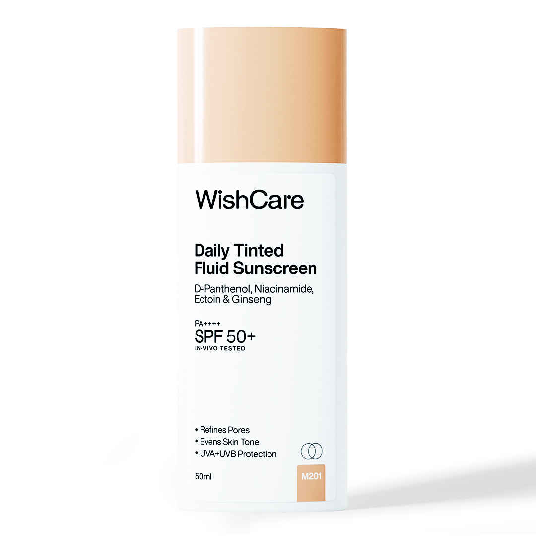 Buy WishCare Daily Tinted Fluid Sunscreen SPF50 PA++++|M201| Broad Spectrum Protection for all skin types| In-Vivo Tested| D-Panthenol, Niacinamide, Ectoin & Ginseng | Evens & Protects | 50 ml - Purplle