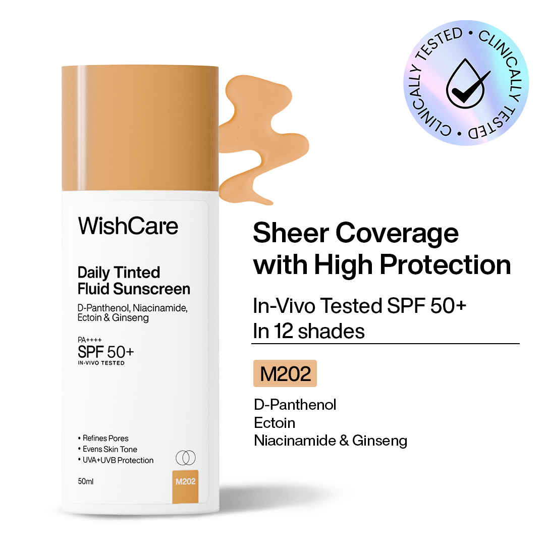 Buy WishCare Daily Fluid Tinted Sunscreen SPF50 PA++++|M202| Broad Spectrum Protection for all skin types| In-Vivo Tested| D-Panthenol, Niacinamide, Ectoin & Ginseng | Evens & Protects | 50 ml - Purplle