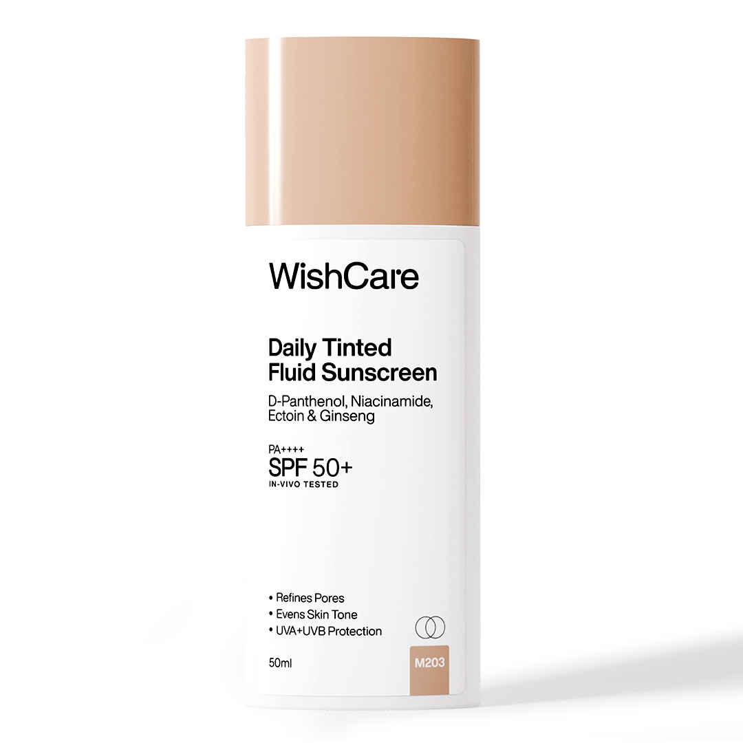 Buy WishCare Daily Tinted Fluid Sunscreen SPF50 PA++++|M203| Broad Spectrum Protection for all skin types| In-Vivo Tested| D-Panthenol, Niacinamide, Ectoin & Ginseng | Evens & Protects | 50 ml - Purplle