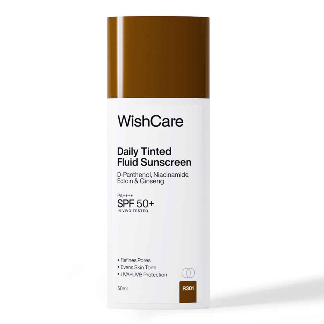 Buy WishCare Daily Tinted Fluid Sunscreen SPF50 PA++++|R301| Broad Spectrum Protection for all skin types| In-Vivo Tested| D-Panthenol, Niacinamide, Ectoin & Ginseng | Evens & Protects | 50 ml - Purplle