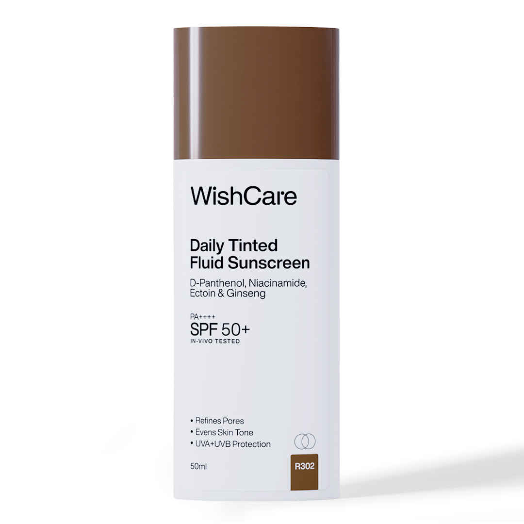 Buy WishCare Daily Tinted Fluid Sunscreen SPF50 PA++++|R302| Broad Spectrum Protection for all skin types| In-Vivo Tested| D-Panthenol, Niacinamide, Ectoin & Ginseng | Evens & Protects | 50 ml - Purplle
